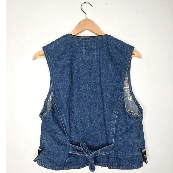Hairston Roberson Ropa Embroidered Denim Vest Sequin Floral Western Boho Medium - Picture 4 of 6